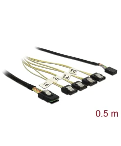 כבל Mini SAS SFF-8087 ל-Sideband + SATA 7 pin x 4 ז/נ DELOCK | 85674 | 4K
