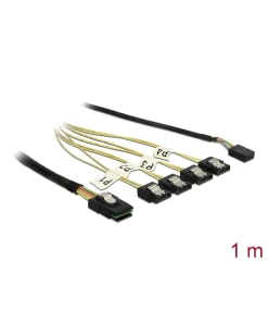 כבל Mini SAS SFF-8087 ל-Sideband + SATA 7 pin x 4 ז/נ DELOCK | 85682 | 4K