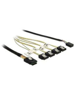 כבל Mini SAS SFF-8087 ל-Sideband + SATA 7 pin x 4 ז/נ DELOCK | 85682 | 4K