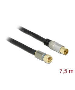 כבל אנטנה RG-6/U Quad Shield Premium תקע F לשקע IEC בציפוי זהב DELOCK | 88963 | 4K