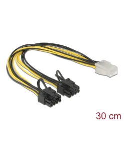 כבל חשמל PCI Express שקע 6 פינים ל- 2 תקעים 8 (6+2) פינים ז/נ DELOCK | 83433 | 4K
