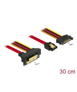 כבל חשמל ונתונים שקע SATA 6 Gb/s 22 pin בזווית 90° לשקע SATA 7 pin + תקע Power SATA נ/נ DELOCK | 85229 | 4K