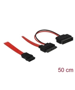 כבל חשמל ונתונים שקע Slim SATA 13 pin לשקע SATA 7 pin + תקע Power SATA ז/נ DELOCK | 84418 | 4K