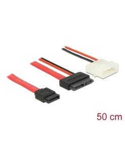 כבל חשמל ונתונים שקע Slim SATA 13 pin לשקע SATA 7 pin + תקע מולקס ז/נ DELOCK | 84790 | 4K