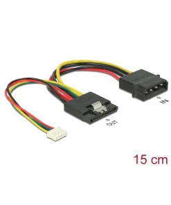 כבל חשמל תקע מולקס 4 פין לשקע SATA 15 pin + שקע 4 פין נ/נ DELOCK | 85673 | 4K