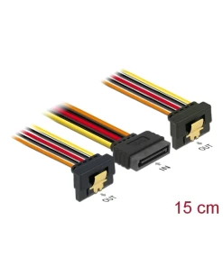 כבל מפצל חשמל תקע SATA 15 pin ל- 2 SATA x נקבה בזווית 90° עם קליפס נ/נ DELOCK | 60145 | 4K