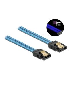 כבל נתונים SATA 6 Gb/s 7 pin זוהר UV צבע כחול נ/נ DELOCK | 82121 | 4K