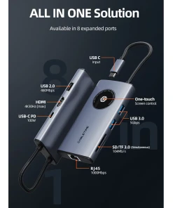 תחנת עגינה 1-8 ל- Macbook Pro כולל כפתור שליטה Cabletime | CT-HUBL3-AG