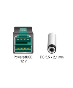 כבל USB עבור מדפסות קופה ומסופים תקע PoweredUSB 12V לתקע DC 5.5x2.1 בזווית 90° ז/ז DELOCK | 80013