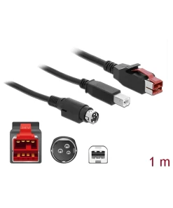 כבל USB עבור מדפסות קופה ומסופים תקע PoweredUSB 24V לתקע USB Type-B + Hosiden Mini-DIN 3 pin ז/נ DELOCK | 85487