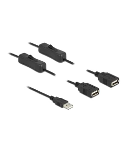 כבל חשמל תקע USB-A ל- 2 שקעים USB-A + מפסקים ז/נ DELOCK | 86803