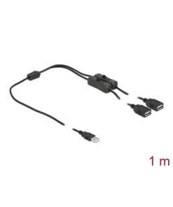 כבל חשמל תקע USB-A ל- 2 שקעים USB-A + מפסקים ז/נ DELOCK | 86803