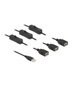 כבל חשמל תקע USB-A ל- 3 שקעים USB-A + מפסקים ז/נ DELOCK | 86804