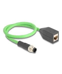 כבל רשת תעשייתי M12 PUR (TPU) תקע D-coded 4 pin לשקע RJ45 ז/נ DELOCK | 60571