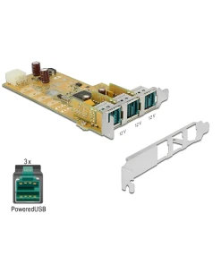 כרטיס PCIe x1 PoweredUSB Low profile עם 3 יציאות 12 וולט צ'יפ Pericom נ/נ DELOCK | 89656