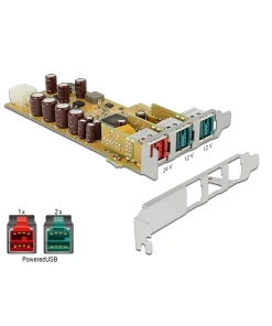 כרטיס PCIe x1 PoweredUSB Low profile עם יציאת 24 וולט + 2 יציאות 12 וולט צ'יפ Pericom נ/נ DELOCK | 89655