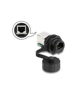 מופה RJ50 נ/נ עם מכסה מגן מפני אבק ומים IP68 להתקנה בקדח עגול 21 מ"מ DELOCK | 87954