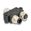 מפצל M12 Y-Splitter IP67 שקע A-coded 4pin לשקע 4pin + תקע 4pin נ/נ DELOCK | 60580