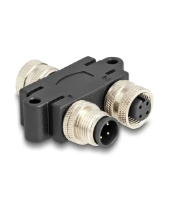 מפצל M12 Y-Splitter IP67 שקע A-coded 4pin לשקע 4pin + תקע 4pin נ/נ DELOCK | 60580