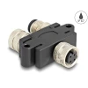 מפצל M12 Y-Splitter IP67 שקע A-coded 4pin לשקע 4pin + תקע 4pin נ/נ DELOCK | 60581