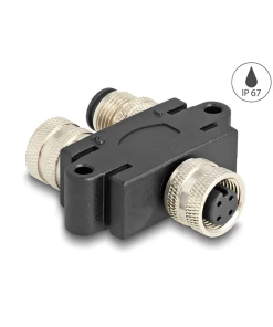מפצל M12 Y-Splitter IP67 שקע A-coded 4pin לשקע 4pin + תקע 4pin נ/נ DELOCK | 60581