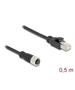 מתאם M12 Cat.5e שקע 4pin D-coded לתקע RJ45 אורך 50 ס