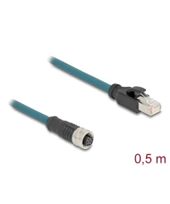 מתאם M12 Cat.6A TPU שקע 8pin A-coded לתקע RJ45 אורך 50 ס