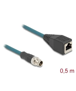 מתאם M12 Cat.6A TPU שקע 8pin X-coded לתקע RJ45 אורך 50 ס