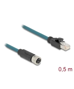 מתאם M12 Cat.6A TPU שקע 8pin X-coded לתקע RJ45 אורך 50 ס