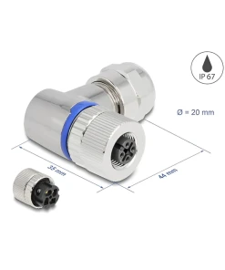שקע M12 A-coded 4 pin 90° IP67 בחיבור הברגה DELOCK | 60565