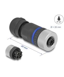 שקע M12 A-coded 4 pin IP67 בחיבור הברגה DELOCK | 60536