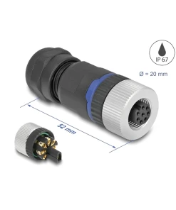 שקע M12 A-coded 8 pin IP67 בחיבור הברגה DELOCK | 60538