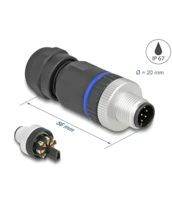תקע M12 A-coded 8 pin IP67 בחיבור הברגה DELOCK | 60535