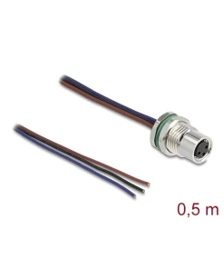 תקע M8 3 pin להתקנה בקדח עגול עם כבל 3 גידים אורך 0.5 מטר DELOCK | 80146