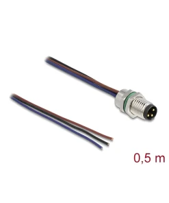 תקע M8 3 pin להתקנה בקדח עגול עם כבל 3 גידים אורך 0.5 מטר DELOCK | 80147