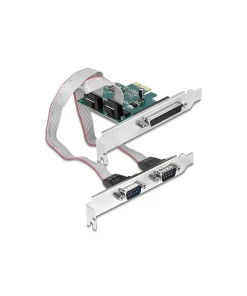 כרטיס PCIe x1 Serial RS-232 Low profile עם 2 יציאות DB9 + יציאת Parallel צ'יפ WCH שחור DELOCK | 90413