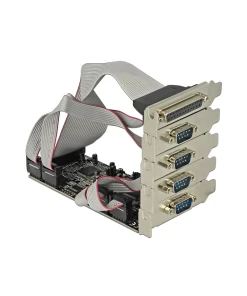 כרטיס PCIe x1 Serial RS-232 Low profile עם 4 יציאות DB9 + יציאת Parallel צ'יפ Moschip שחור DELOCK | 89177