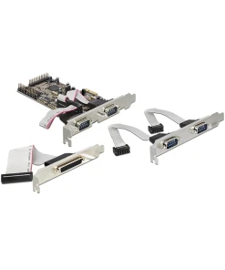 כרטיס PCIe x1 Serial RS-232 Low profile עם 4 יציאות DB9 + יציאת Parallel צ'יפ Moschip שחור DELOCK | 89177