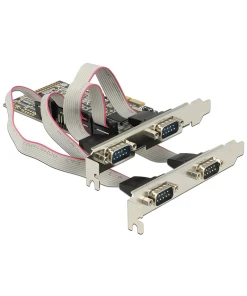 כרטיס PCIe x1 Serial RS-232 Low profile עם 4 יציאות DB9 צ'יפ Moschip MCS9904 שחור DELOCK | 89178