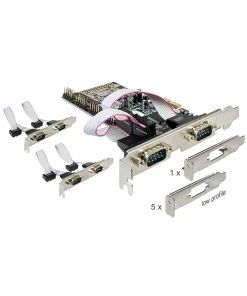 כרטיס PCIe x1 Serial RS-232 Low profile עם 6 יציאות DB9 Moschip צ'יפ DELOCK | 89938