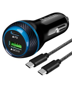 מטען רכב PD כפול 25W+20W כולל כבל TYPEC PD בצבע שחור Buffalo | BF-CAR-45W