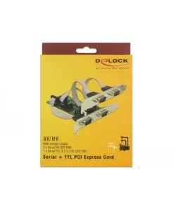 כרטיס PCIe x1 Serial TTL 3.3 V / RS-232 Low profile עם 4 יציאות DB9 צ'יפ WCH כסף DELOCK | 62922