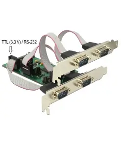 כרטיס PCIe x1 Serial TTL 3.3 V / RS-232 Low profile עם 4 יציאות DB9 צ'יפ WCH כסף DELOCK | 62922