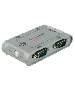 ממיר USB 2.0 עם 4 חיבורים DB9 Serial RS-232 צ'יפ בצבע כסף DELOCK | 87414