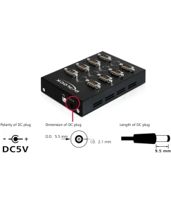 ממיר USB 2.0 עם 8 חיבורים DB9 Serial RS-232 צ'יפ Moschip בצבע שחור DELOCK | 61860