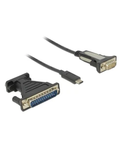 ממיר USB-C לחיבור DB9 Serial RS-232 + מתאם DB25 צ'יפ FTDI אורך 1.8 מטר DELOCK | 62904