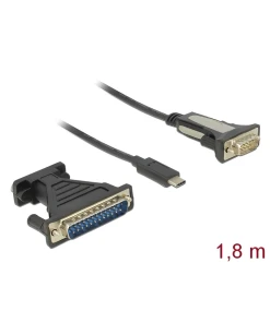 ממיר USB-C לחיבור DB9 Serial RS-232 + מתאם DB25 צ'יפ FTDI אורך 1.8 מטר DELOCK | 62904