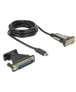 ממיר USB-C לחיבור DB9 Serial RS-232 + מתאם DB25 צ'יפ FTDI אורך 1.8 מטר DELOCK | 62904