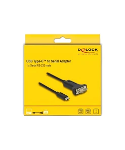 ממיר USB-C לחיבור DB9 Serial RS-232 צ'יפ FTDI אורך 1 מטר DELOCK 64195