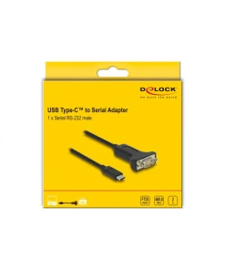 ממיר USB-C לחיבור DB9 Serial RS-232 צ'יפ FTDI אורך 2 מטר DELOCK | 64196